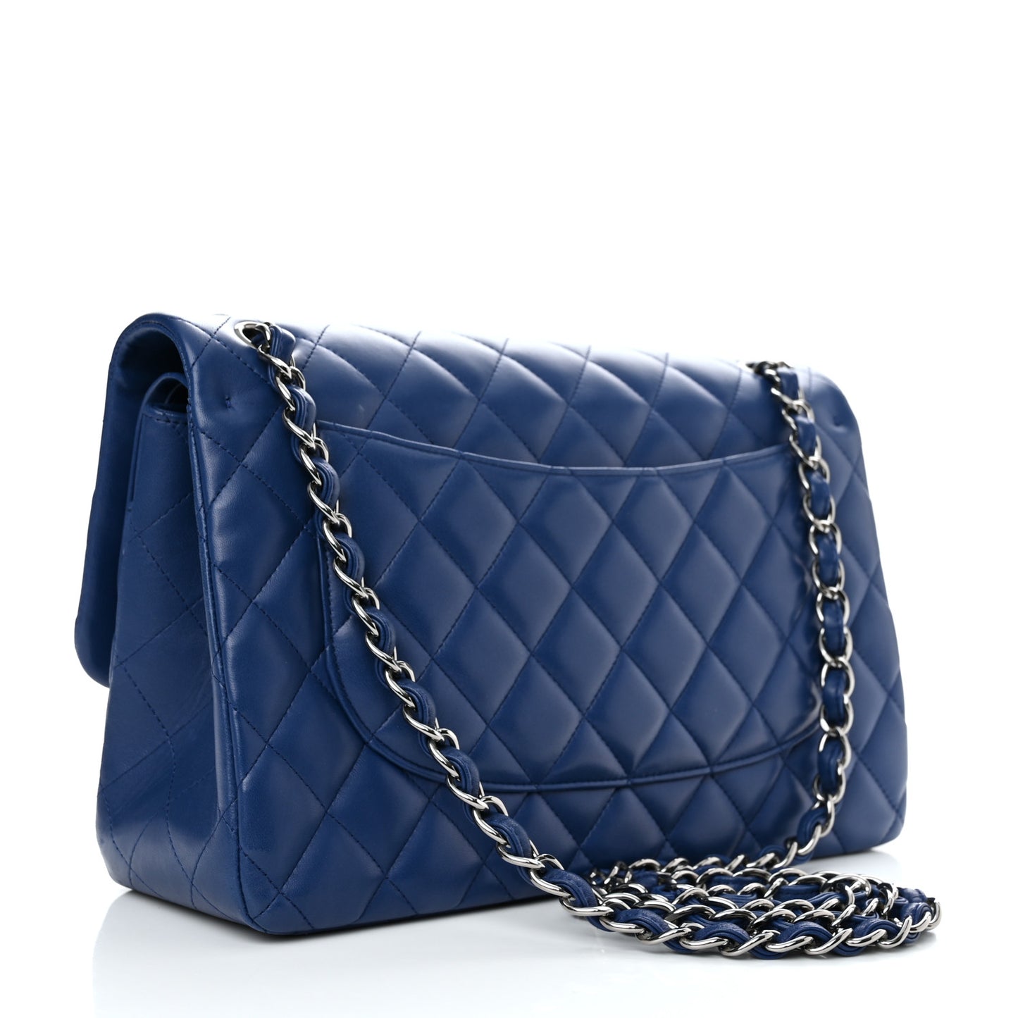 Lambskin Quilted Jumbo Double Flap Blue