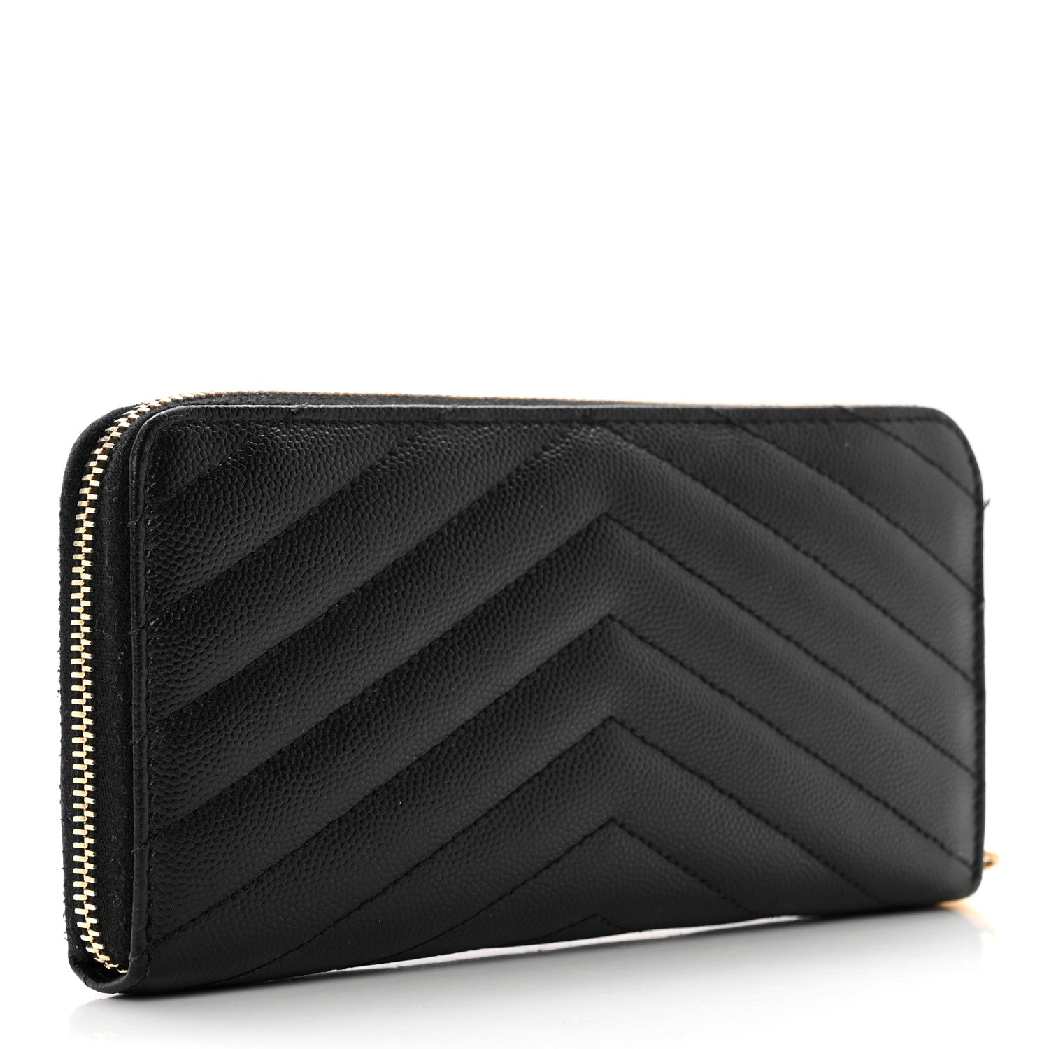 Saint Laurent Grain De Poudre Matelasse Chevron Monogram Zip Around Wallet Black 3 of 9