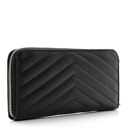 Saint Laurent Grain De Poudre Matelasse Chevron Monogram Zip Around Wallet Black 3 of 9