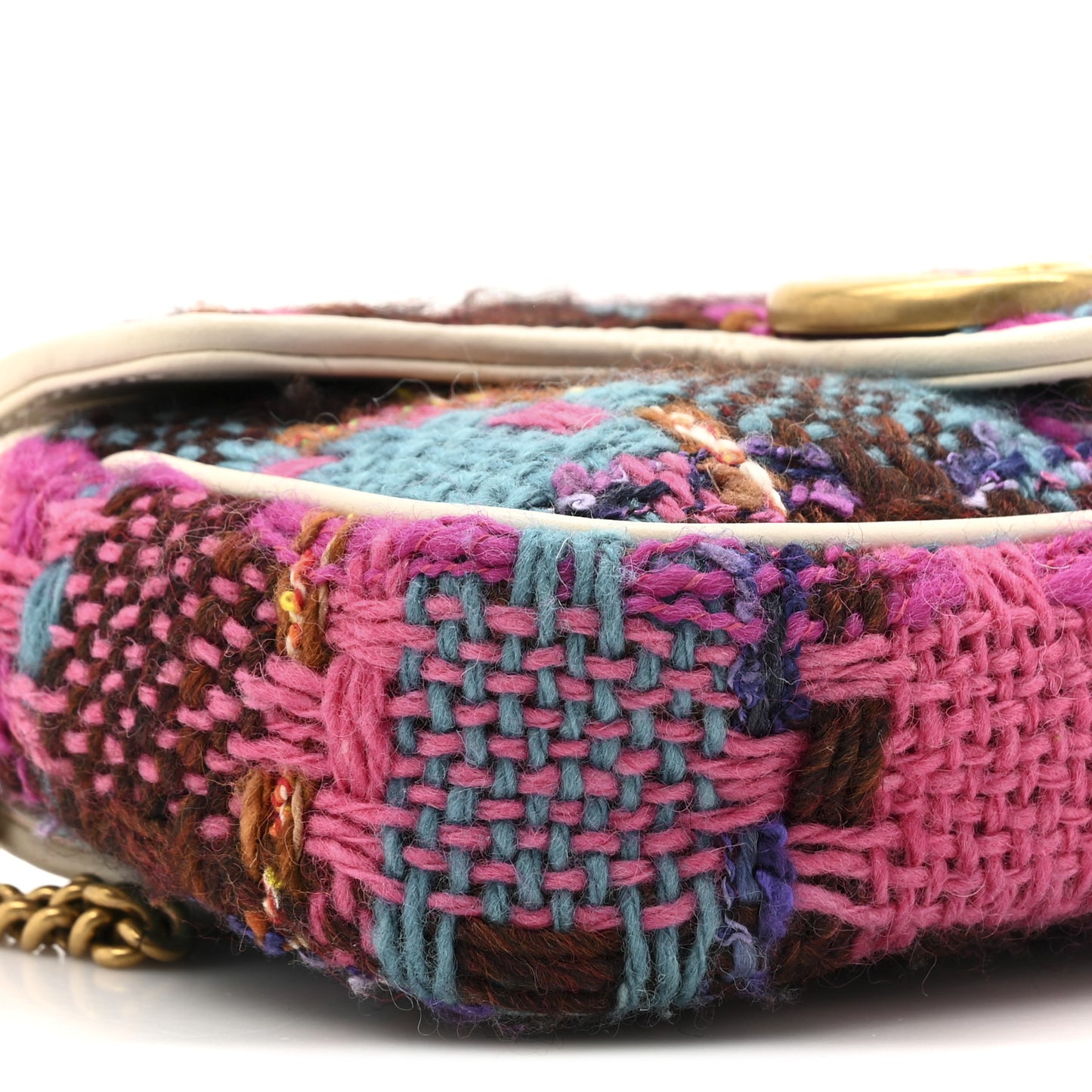 Tweed Calfskin Spicy Check Super Mini GG Marmont Shoulder Bag Pink Multicolor Mystic White