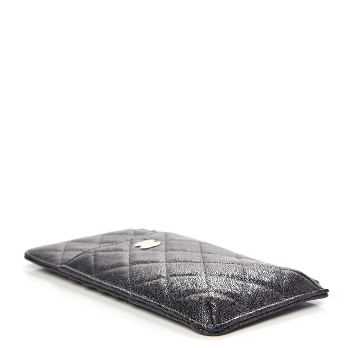 Iridescent Caviar Quilted Classic Flat Wallet Pouch Black