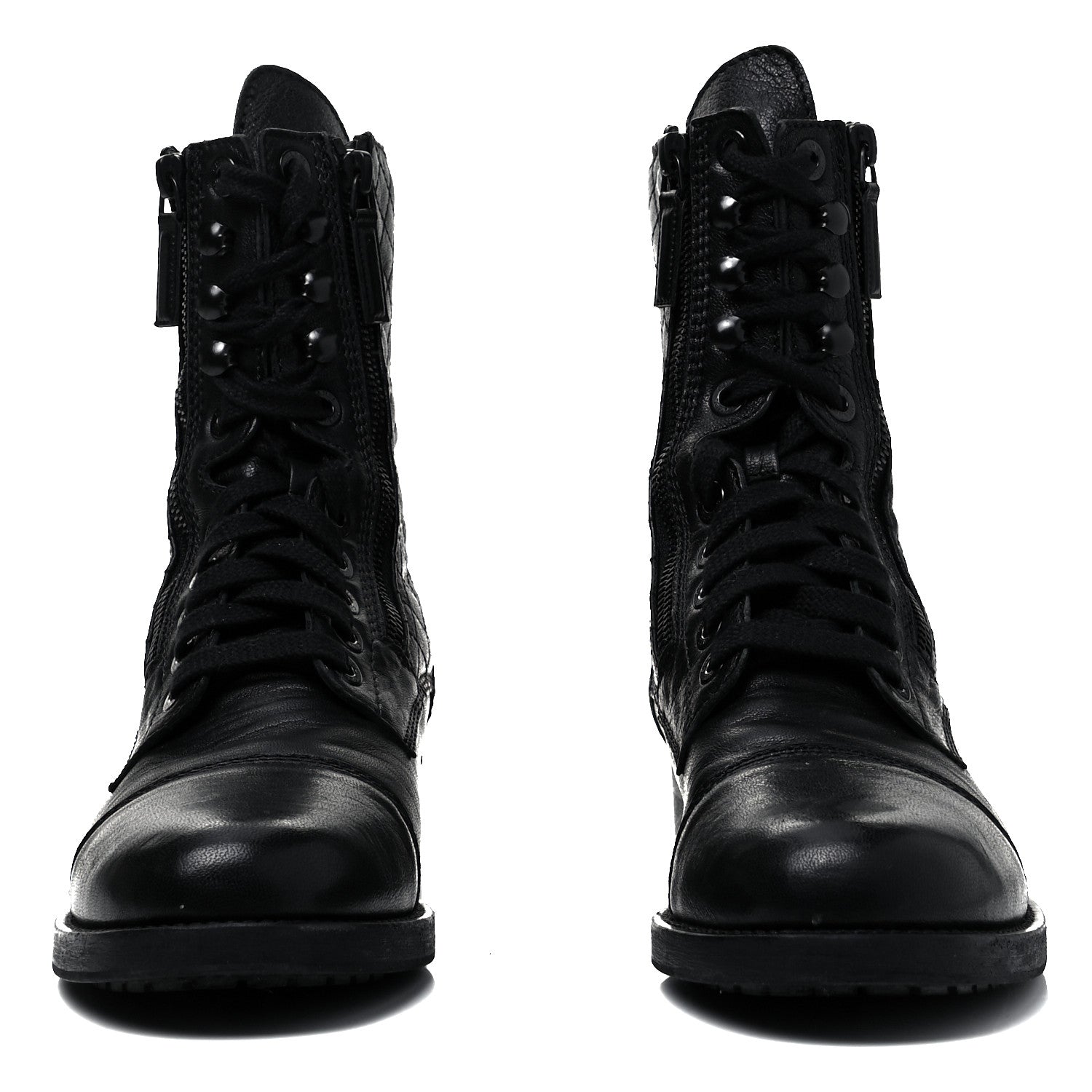 Chanel Calfskin Quilted Lace Up Combat Boots 39 Black 2 of 7