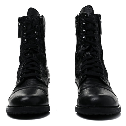 Chanel Calfskin Quilted Lace Up Combat Boots 39 Black 2 of 7