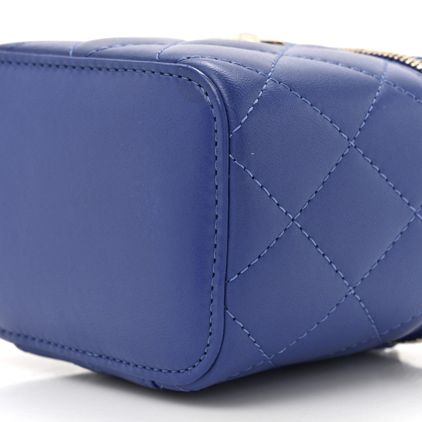 Lambskin Quilted Top Handle Mini Vanity Case With Chain Blue