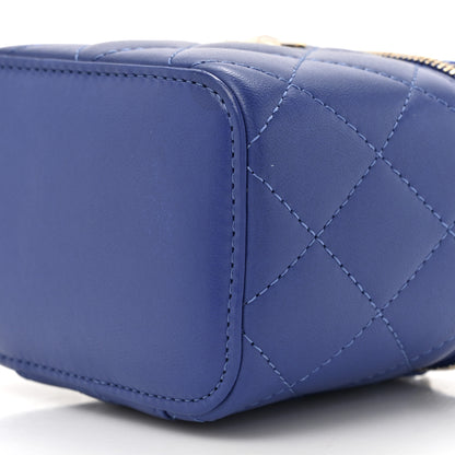 Chanel Lambskin Quilted Top Handle Mini Vanity Case With Chain Blue 9 of 11