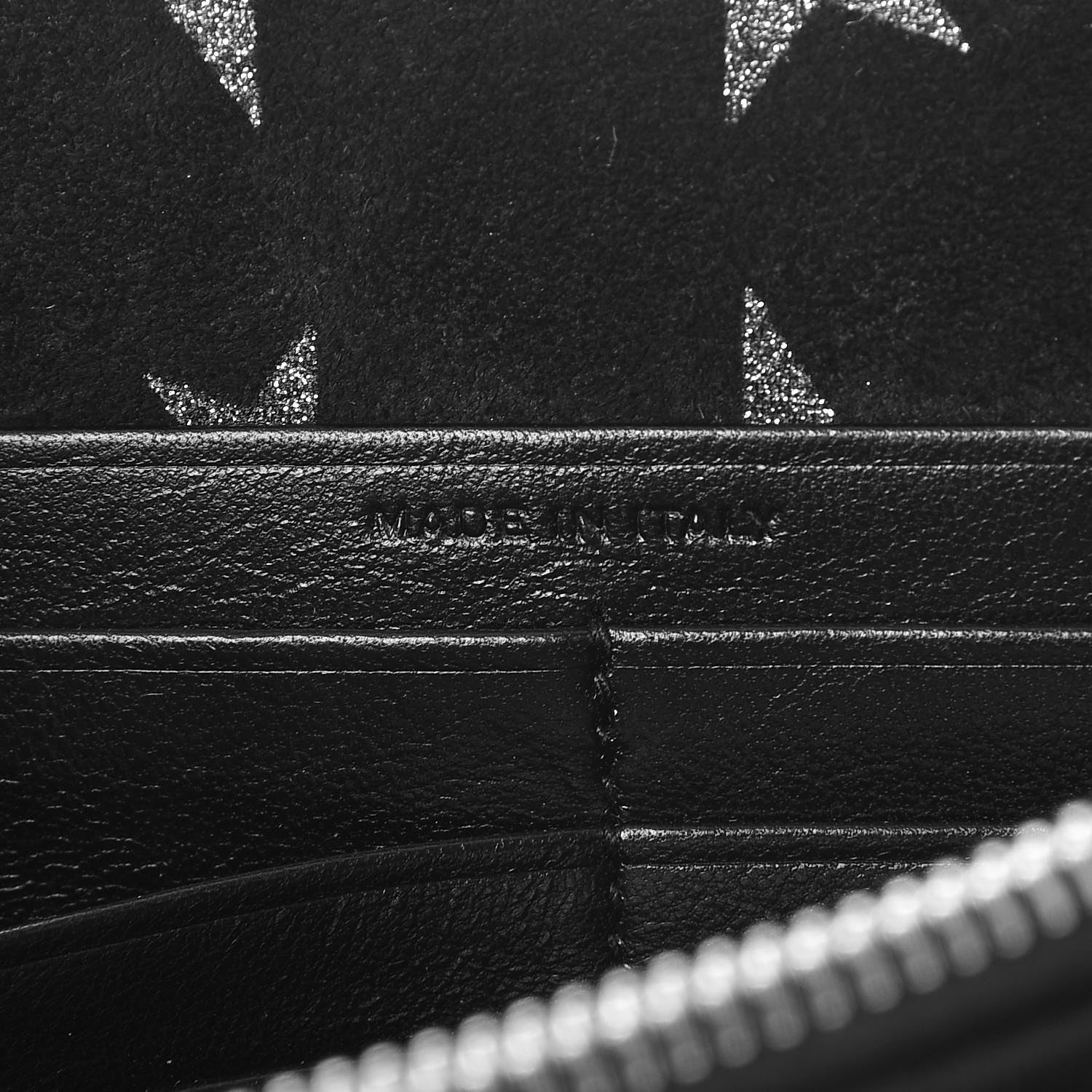 Saint Laurent Suede Star Print Monogram Chain Wallet Black Silver 6 of 8