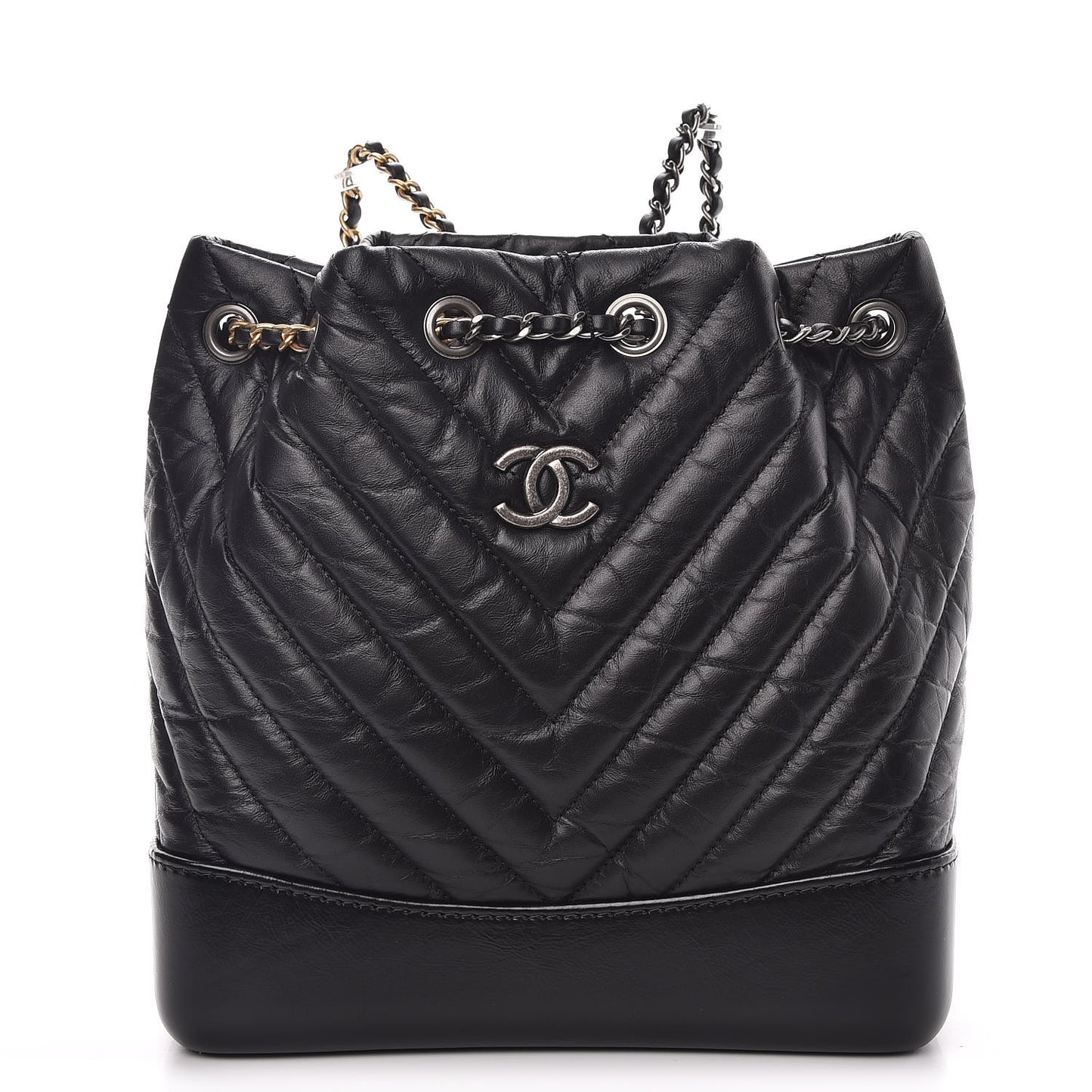 Aged Calfskin Chevron Quilted Small Gabrielle Backpack Black