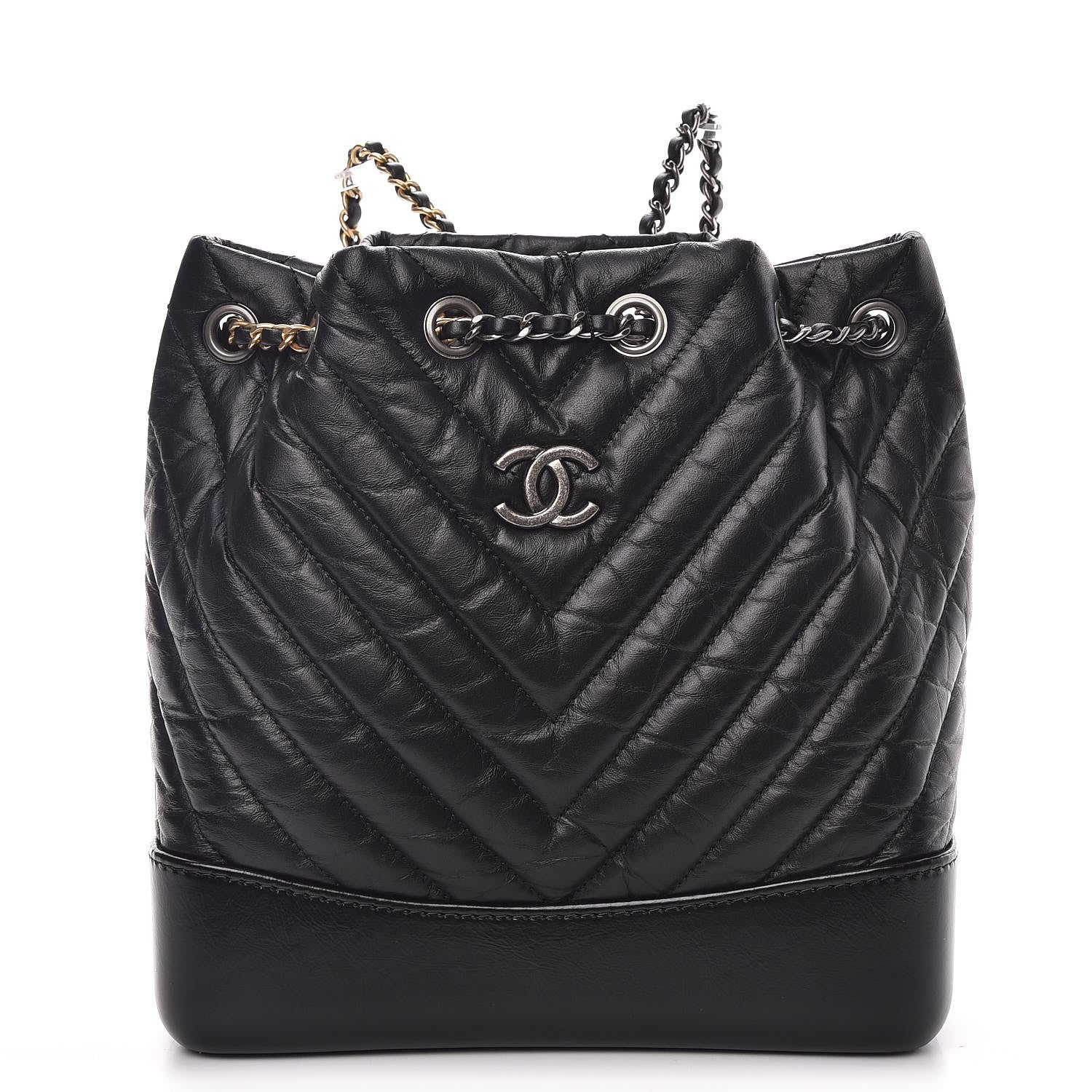 Chanel Aged Calfskin Chevron Quilted Small Gabrielle Backpack Black 1 of 8