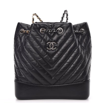 Chanel Aged Calfskin Chevron Quilted Small Gabrielle Backpack Black 1 of 8
