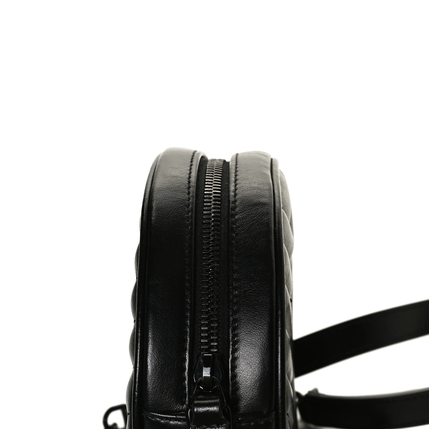Calfskin Matelasse Chevron Round Vinyle Camera Bag Black