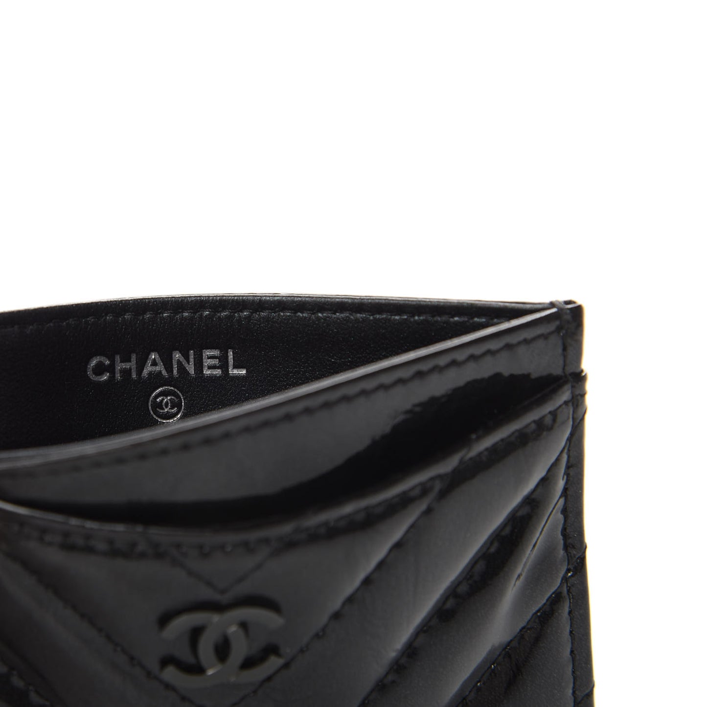 Patent Chevron Quilted Card Holder Black