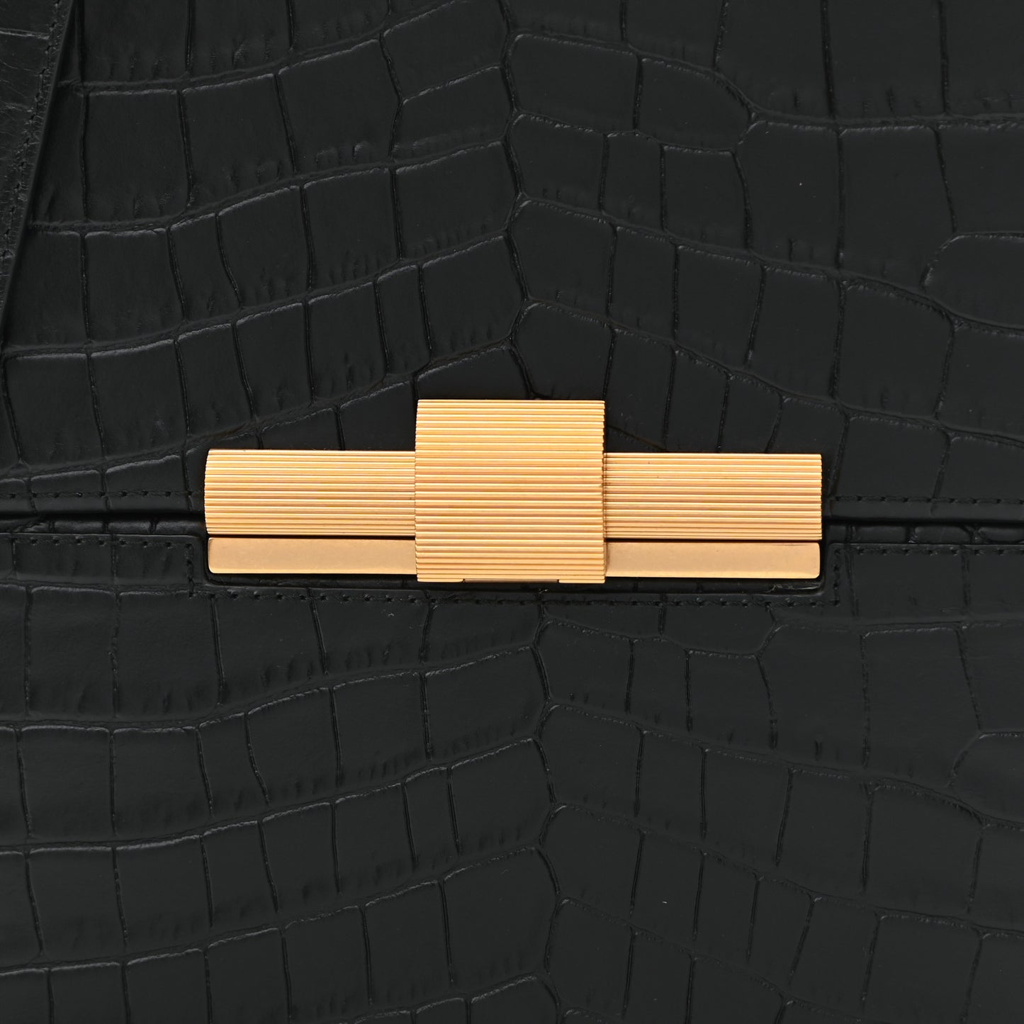 Calfskin Crocodile Embossed Daisey Box Clutch Black