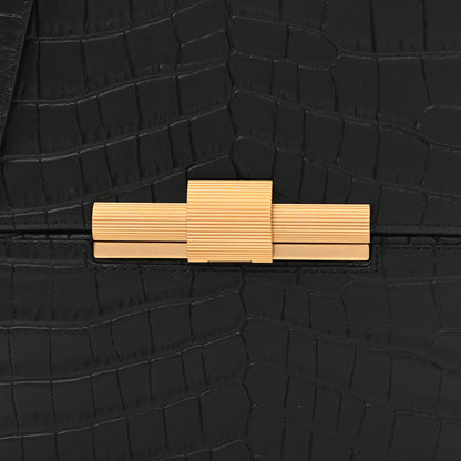 Bottega Veneta Calfskin Crocodile Embossed Daisey Box Clutch Black 7 of 10