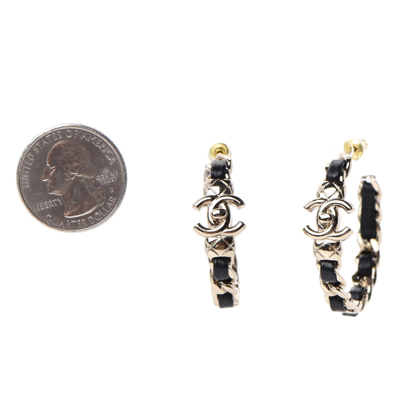 Lambskin CC Turnlock Chain Hoop Earrings Gold Black