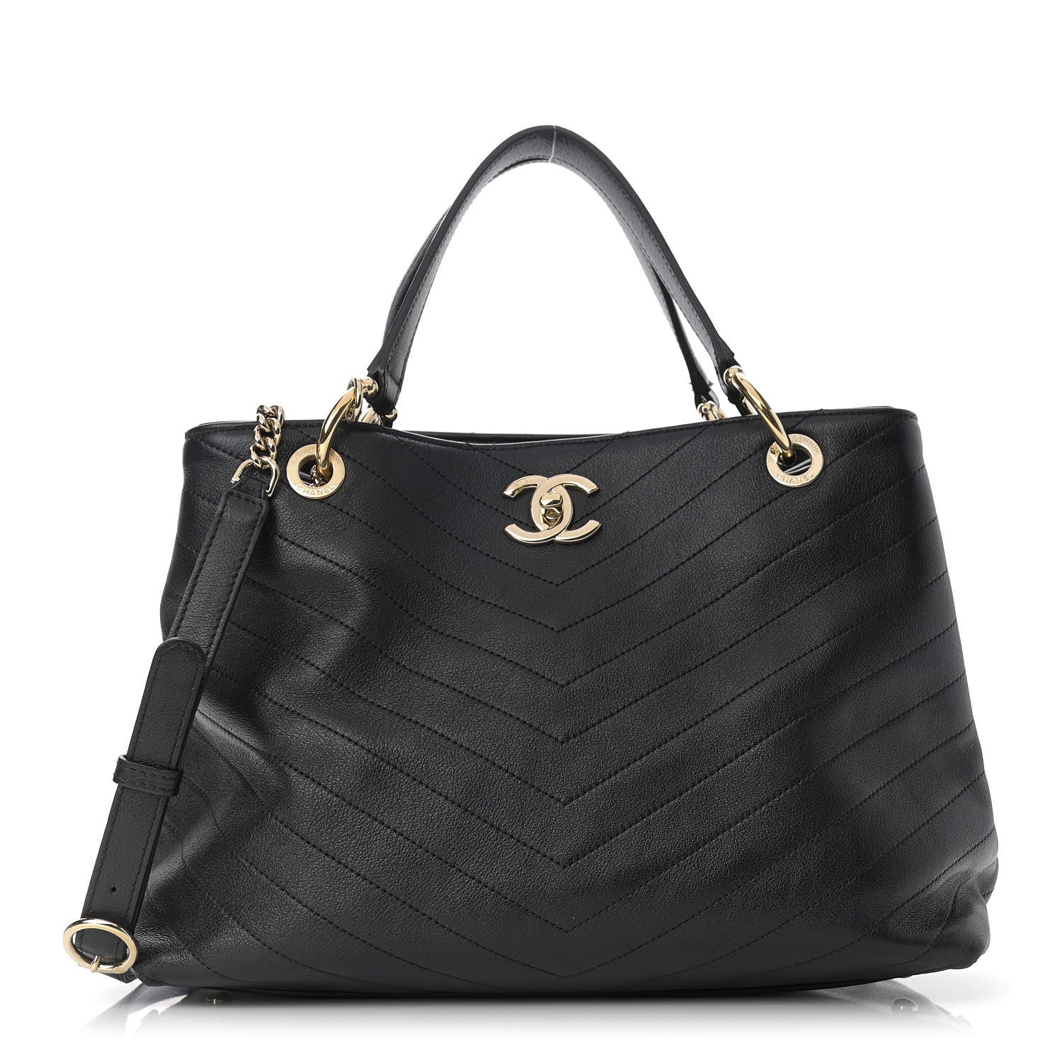 Chanel Calfskin Stitched Large Chevron Chic Shopping Bag Black 1 of 11