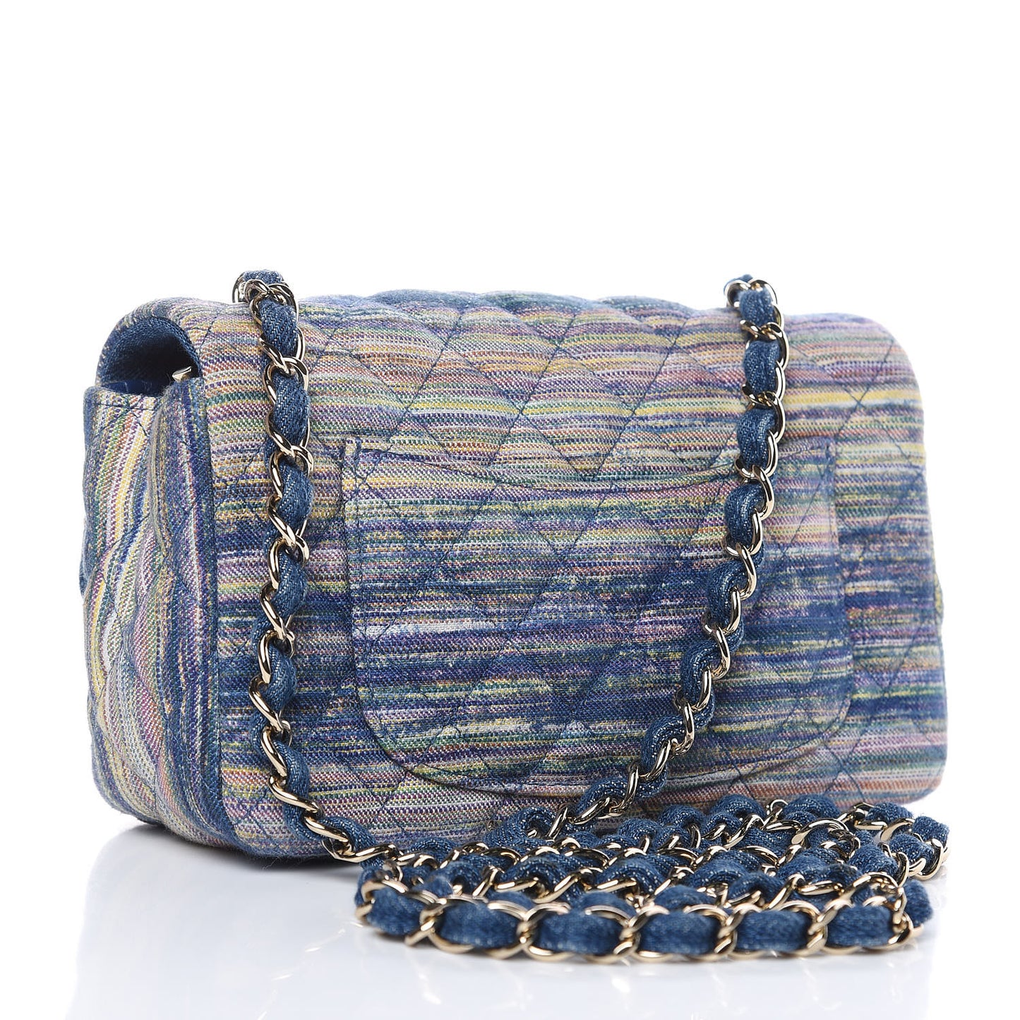 Denim Mini Rectangular Flap Bag Navy Yellow Purple Green