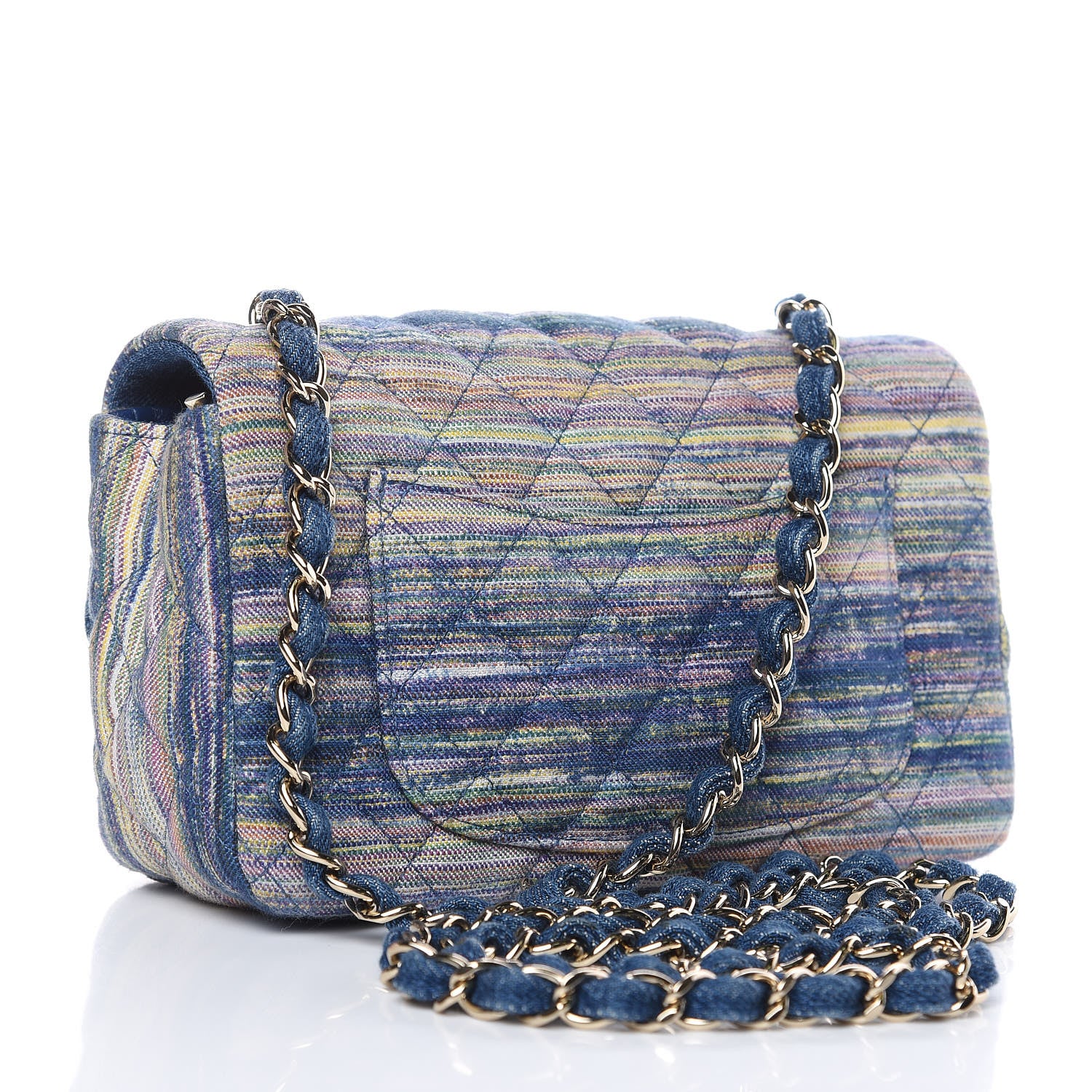 Chanel Denim Mini Rectangular Flap Bag Navy Yellow Purple Green 3 of 9