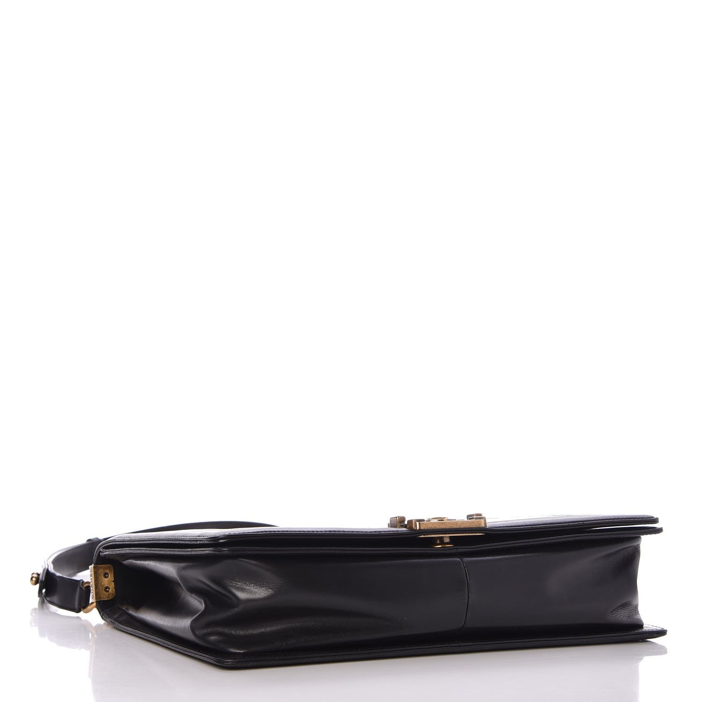 Glazed Calfskin Large Boy Flap Black
