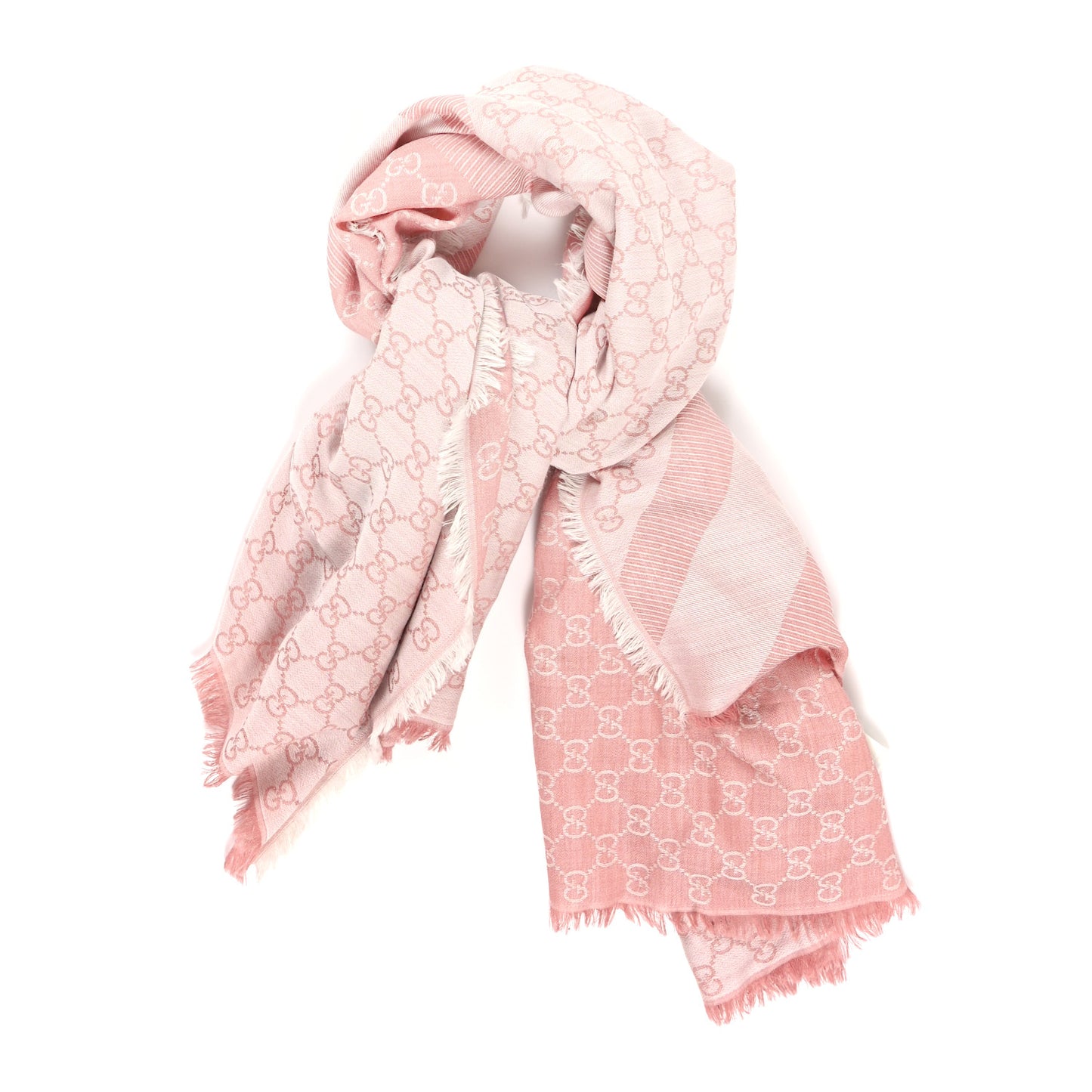 Wool Silk Monogram GGWeb Fringe Shawl Old Rose Pink