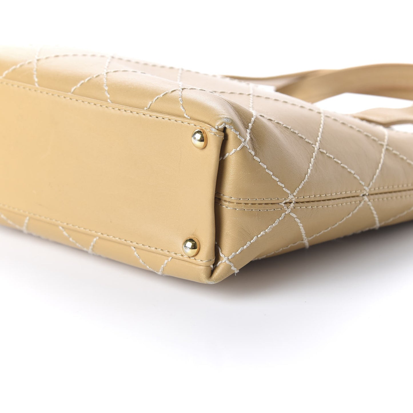 Calfskin Quilted Surpique Stitch Small Tote Beige