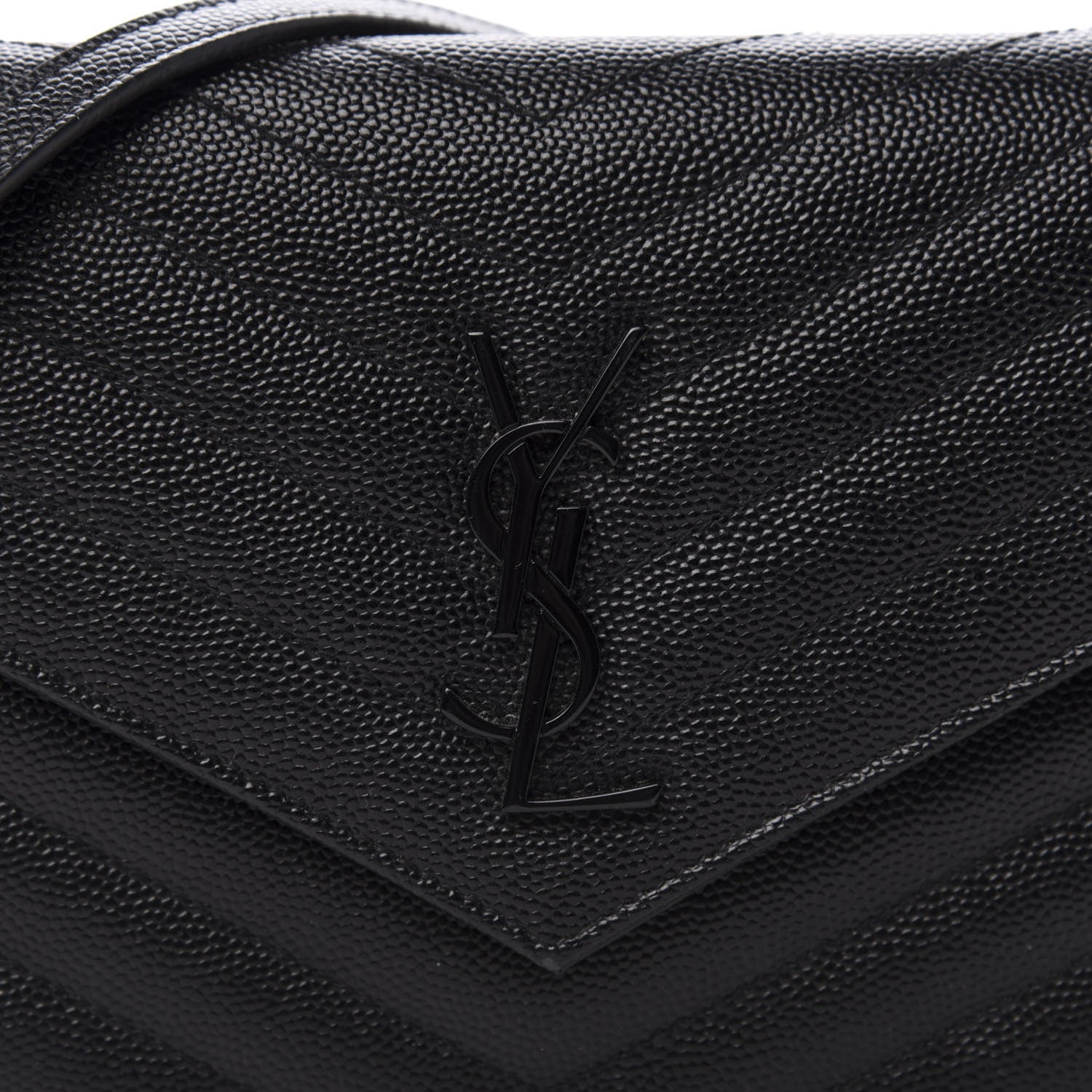 Saint Laurent Grain De Poudre Matelasse Chevron Monogram Envelope Chain Wallet Black 10 of 10
