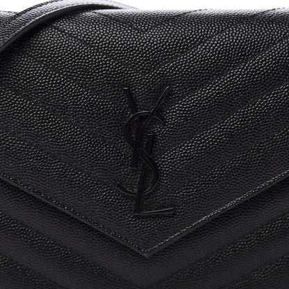 Saint Laurent Grain De Poudre Matelasse Chevron Monogram Envelope Chain Wallet Black 10 of 10