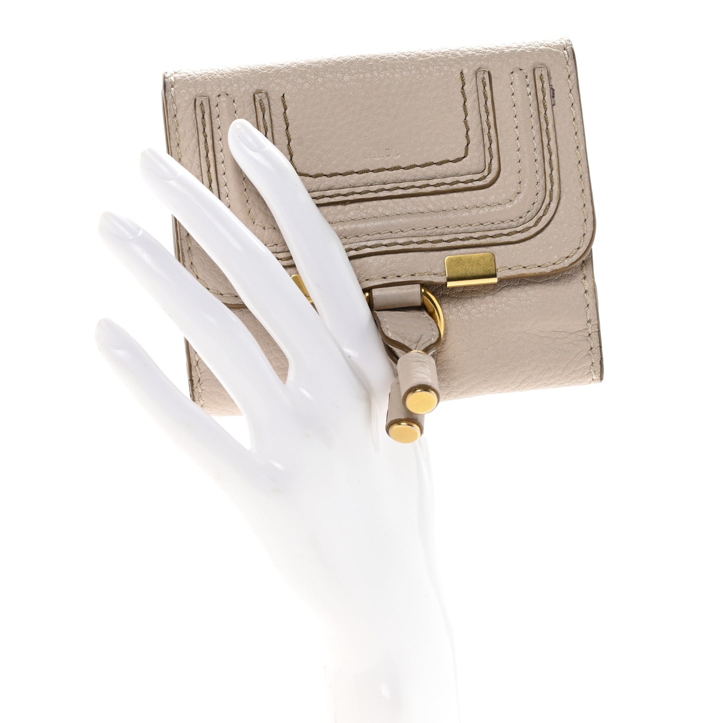 Grained Calfskin Marcie Square Wallet Abstract White