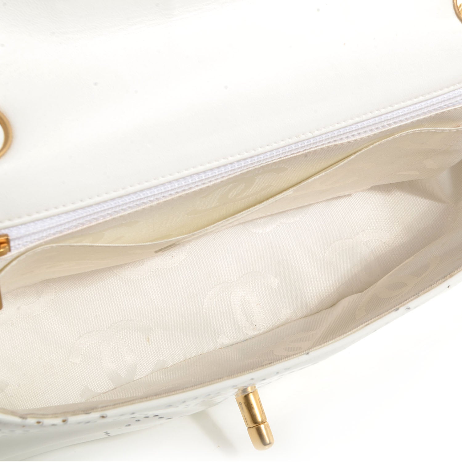 Chanel Patent Perforated Camellia Medium Single Flap White 5 of 9