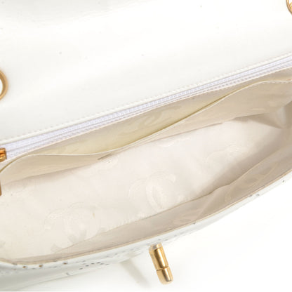 Chanel Patent Perforated Camellia Medium Single Flap White 5 of 9
