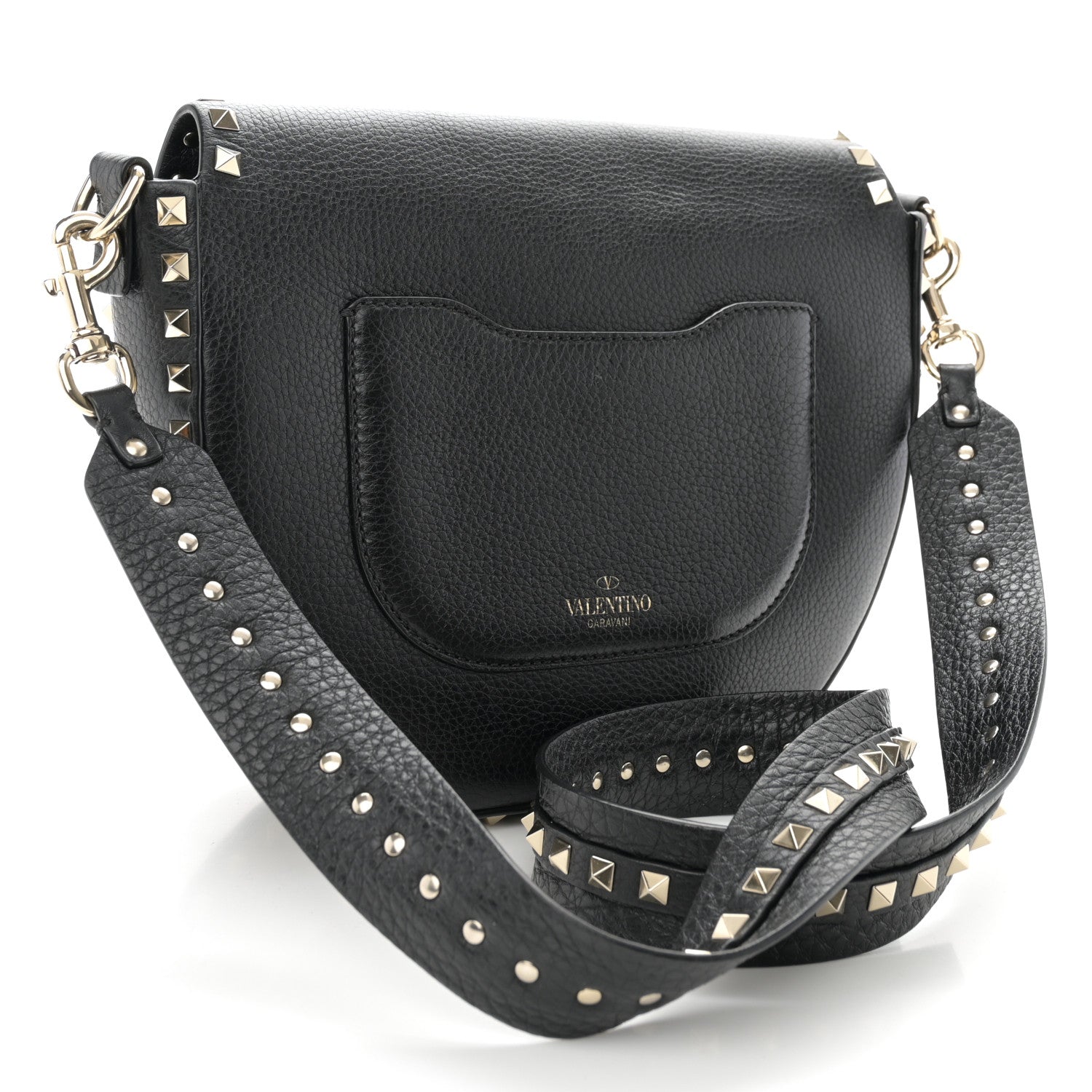 Valentino Garavani Grained Calfskin Rockstud Saddle Bag Black 3 of 12