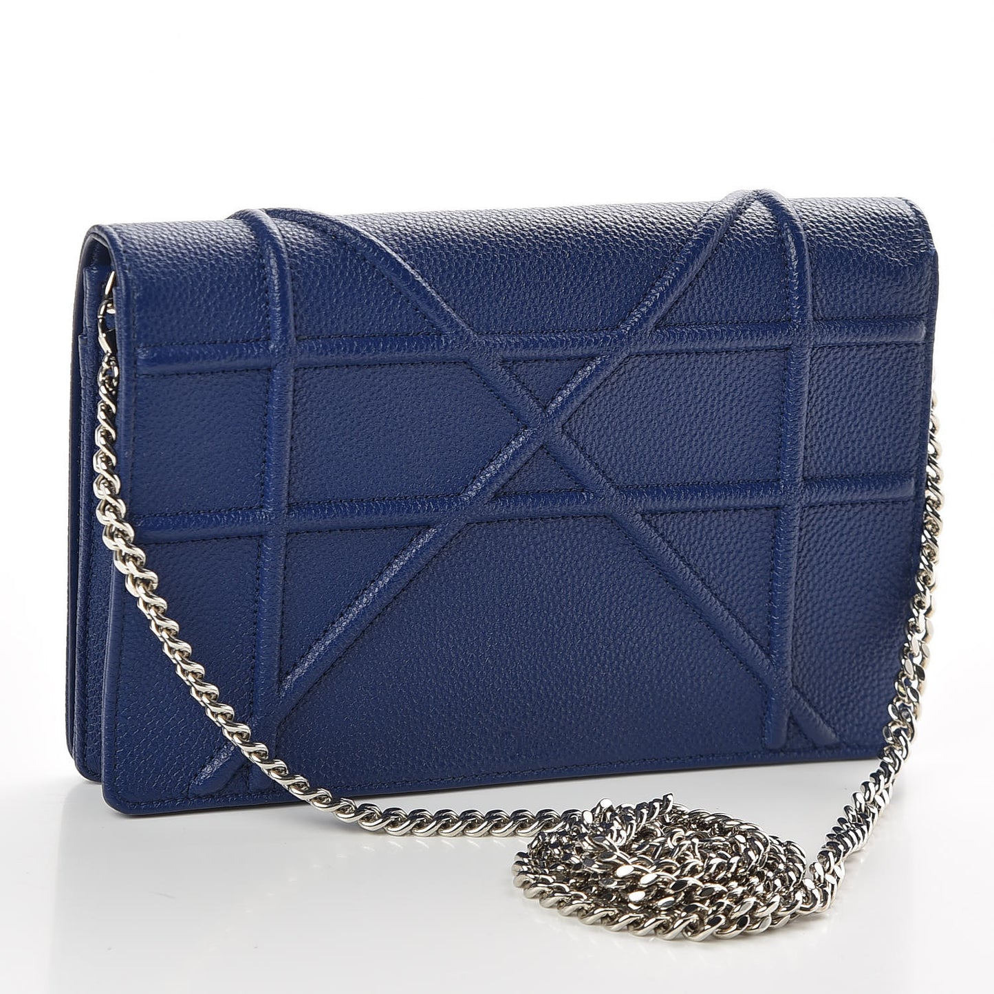 Grained Calfskin Diorama Wallet on Chain Pouch Blue