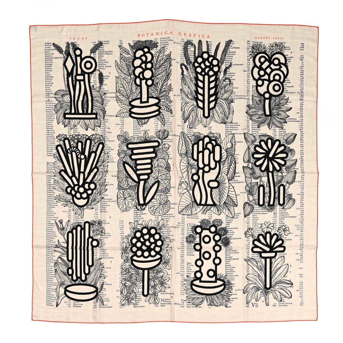 Cashmere Silk Botanica Grafica Shawl 140 Naturel Black Orange