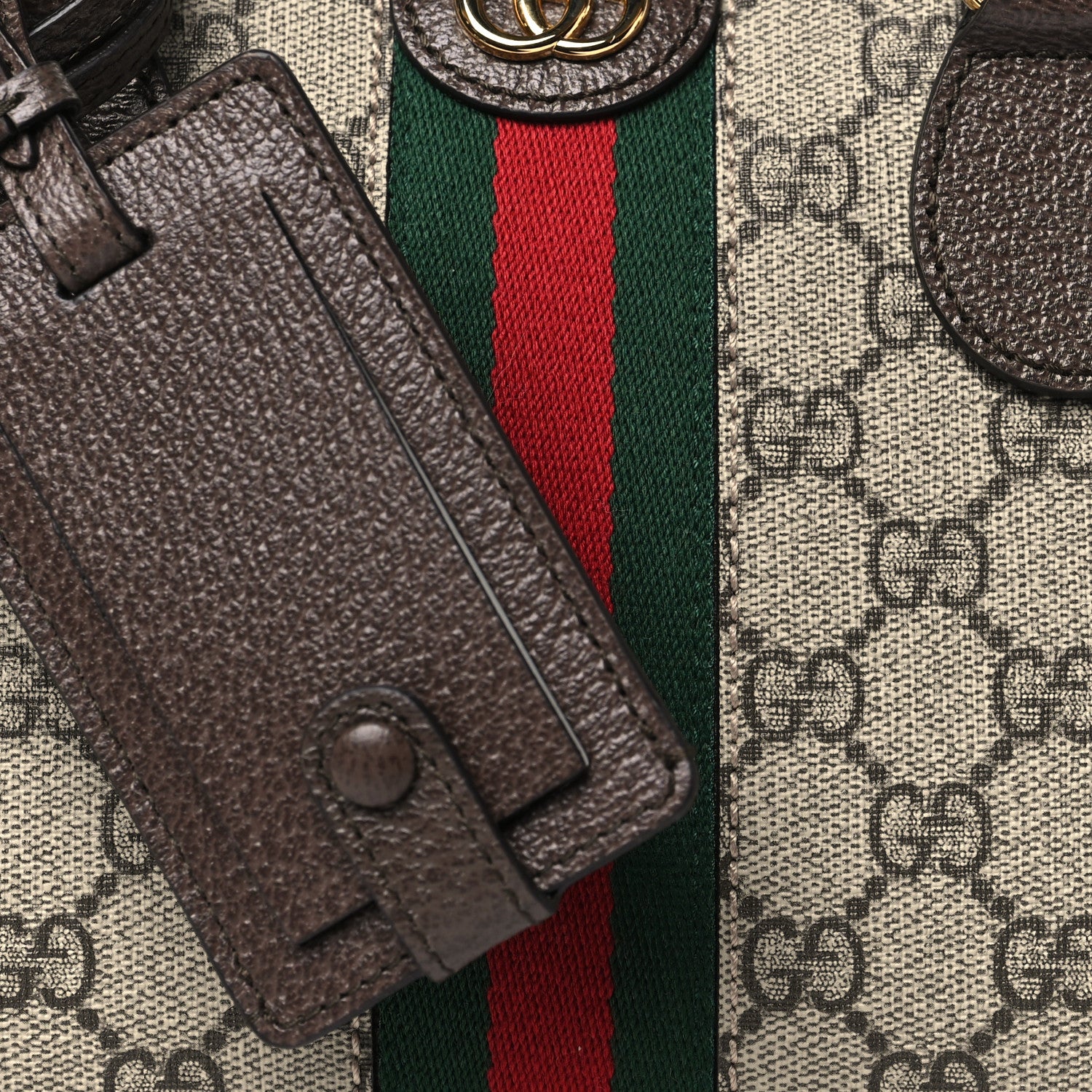 Gucci GG Supreme Monogram Textured Dollar Calfskin Web Medium Ophidia Top Handle Bowler Bag Beige Ebony New Acero 8 of 10