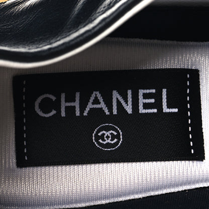 Chanel Calfskin Embossed Suede Womens CC Sneakers 37 Black White 8 of 8