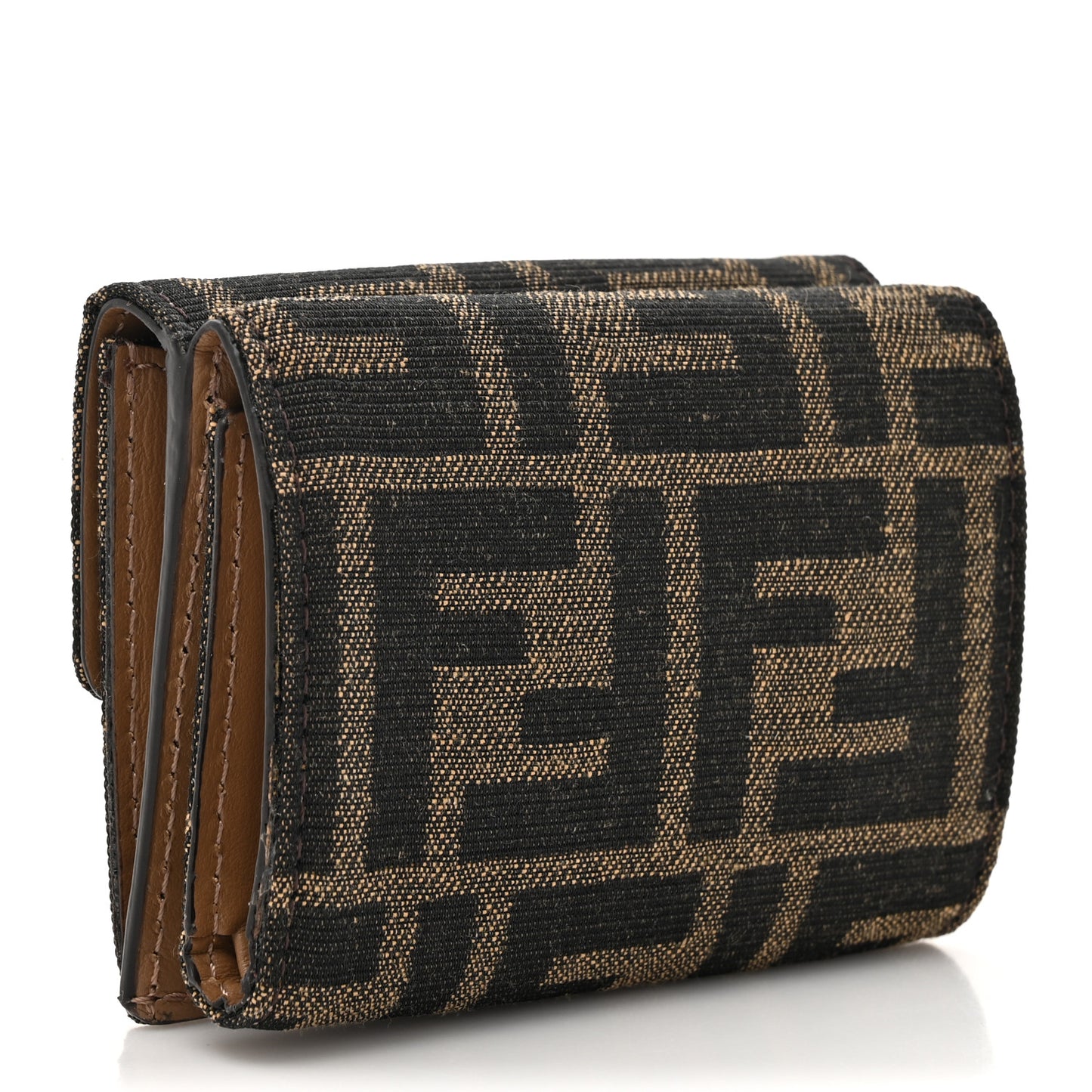 Fabric Jacquard FF 1974 Micro Trifold Baguette Wallet Tobacco Moro