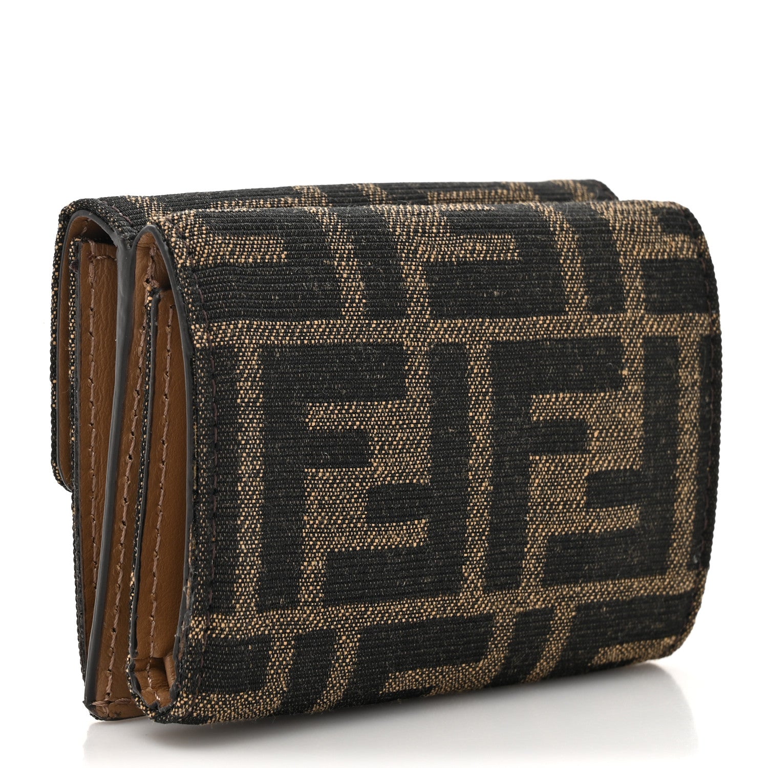 Fendi Fabric Jacquard FF 1974 Micro Trifold Baguette Wallet Tobacco Moro 3 of 10