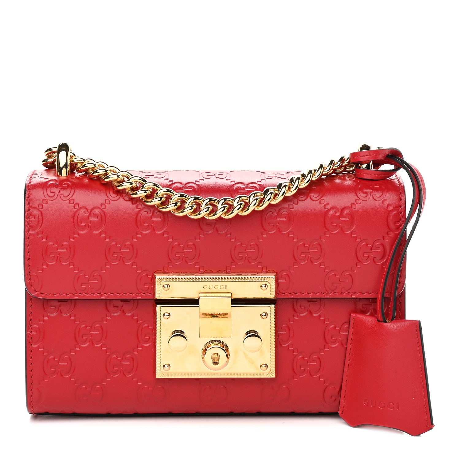 Gucci Guccissima Small Padlock Shoulder Bag Hibiscus Red 1 of 9