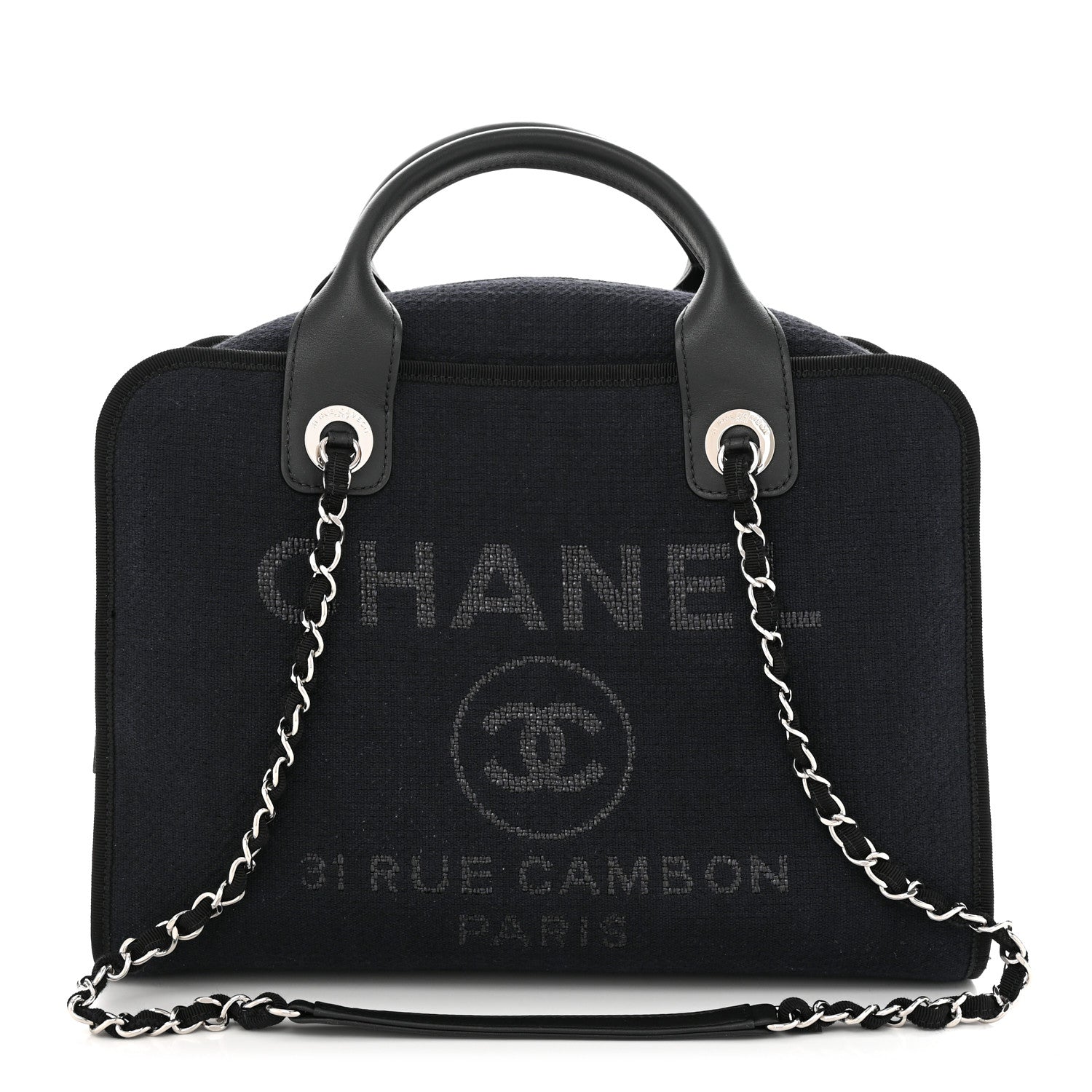 Chanel Denim Deauville Bowling Bag Dark Blue 1 of 11