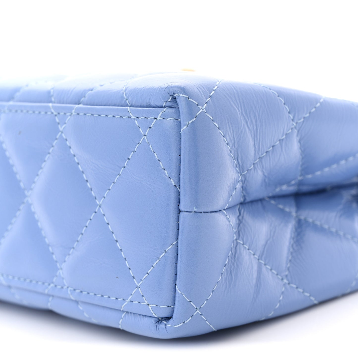 Shiny Aged Calfskin Quilted Nano Kelly Shopper Blue