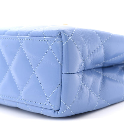 Chanel Shiny Aged Calfskin Quilted Nano Kelly Shopper Blue 10 of 11