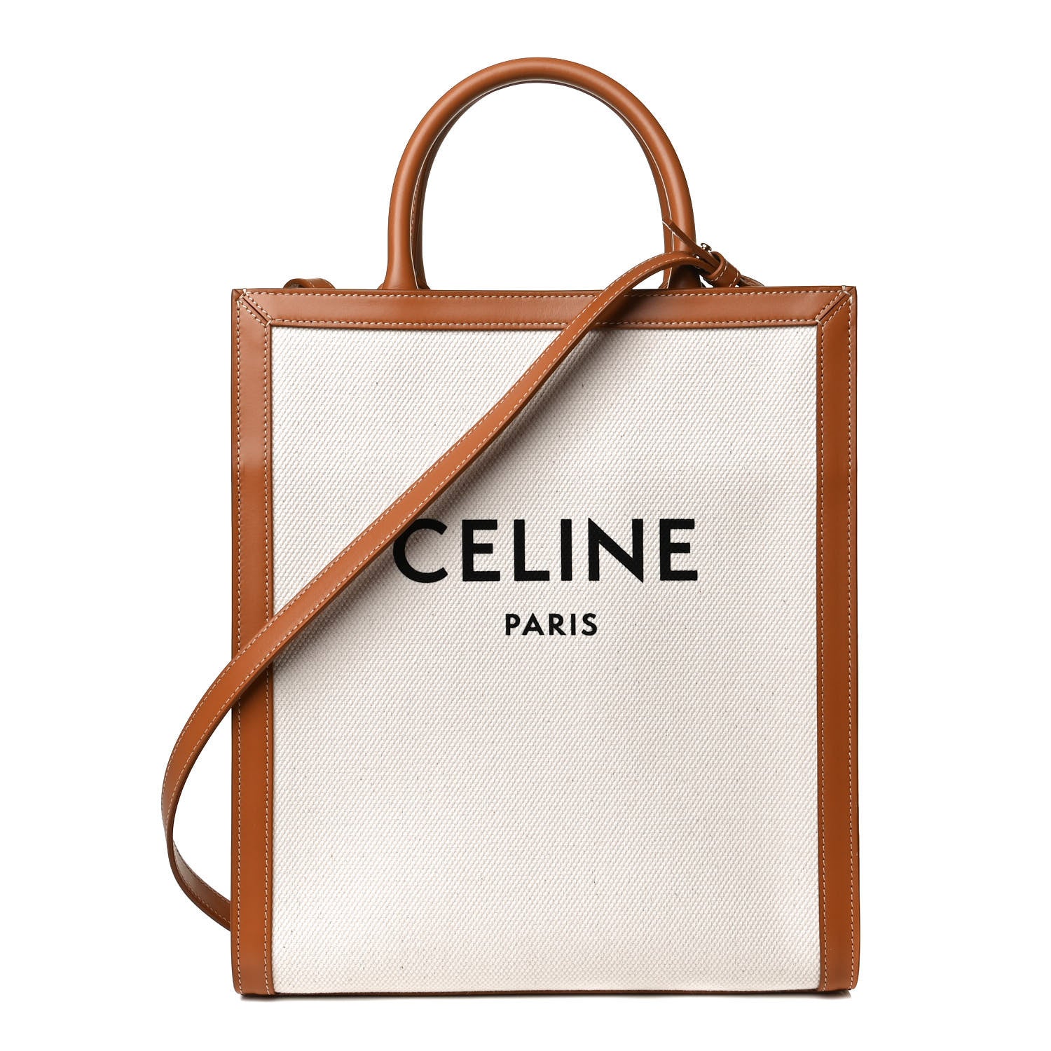 Celine Canvas Calfskin Logo Print Small Vertical Cabas Natural Tan 2 of 11