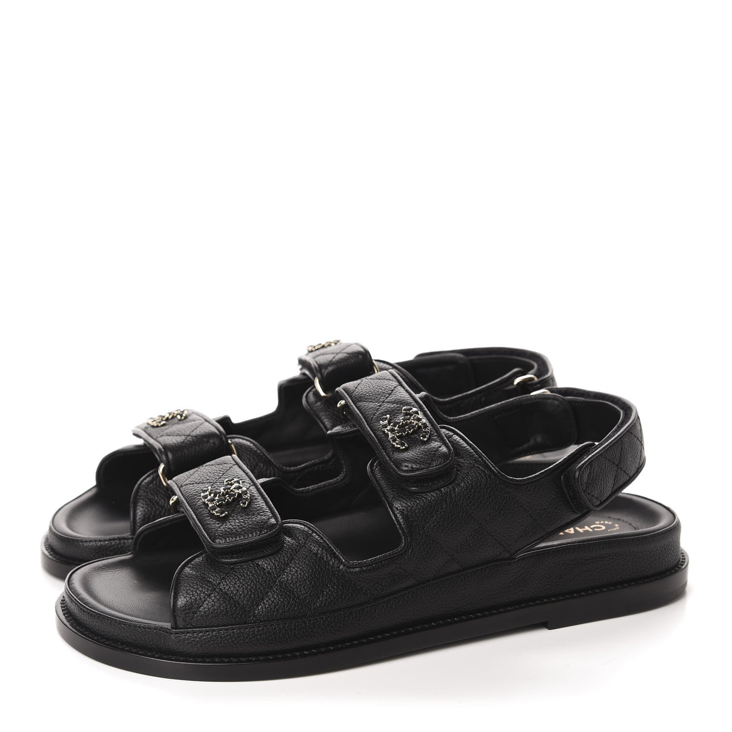 Chanel Grained Calfskin Velcro Dad Sandals 39.5 Black 3 of 10
