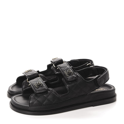 Chanel Grained Calfskin Velcro Dad Sandals 39.5 Black 3 of 10