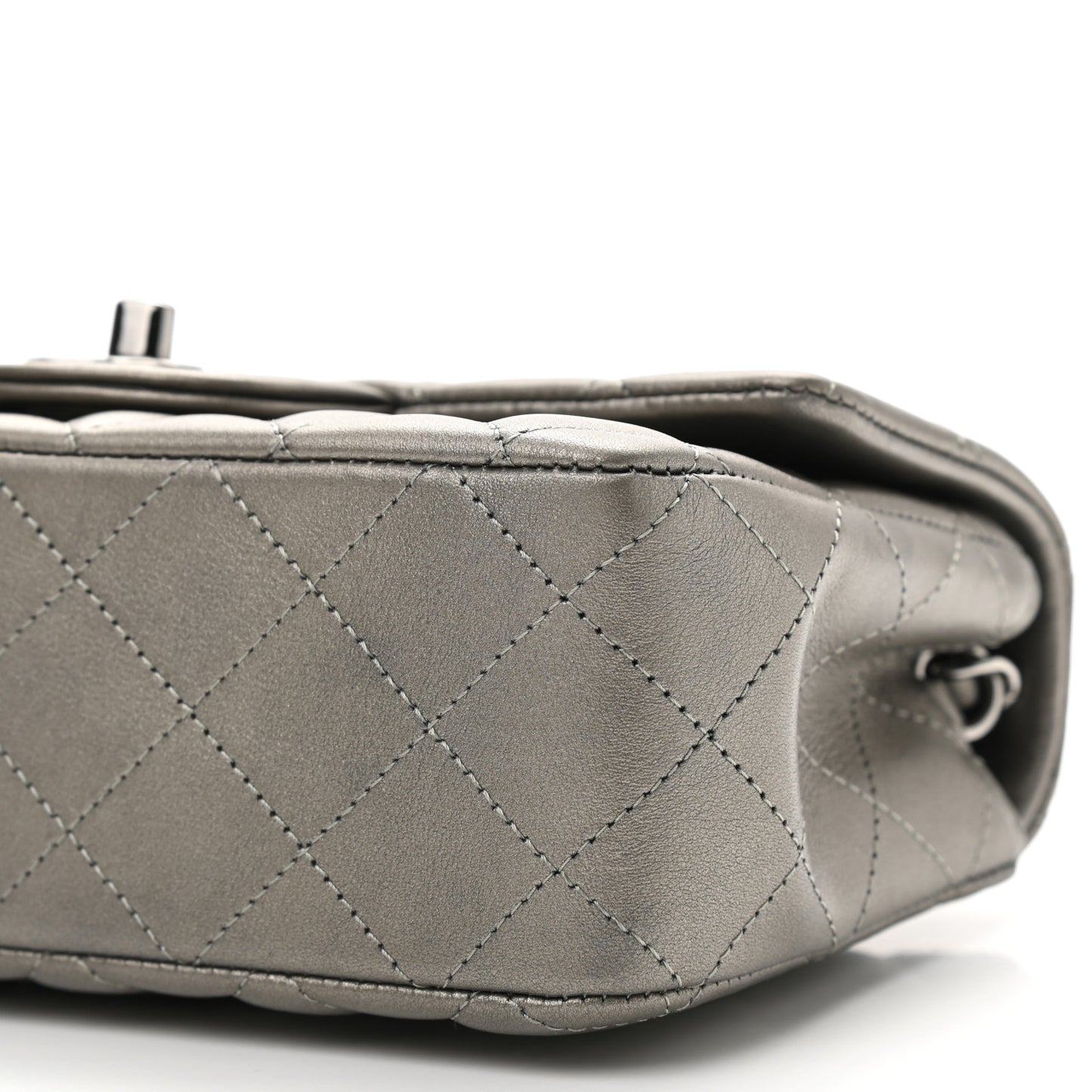 Metallic Lambskin Quilted Mini Rectangular Flap Dark Grey