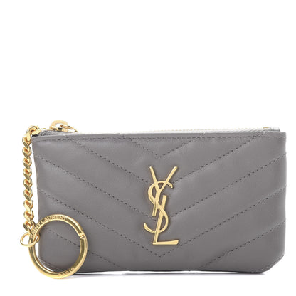 Saint Laurent Calfskin Matelasse Monogram Key Pouch Fog 1 of 8
