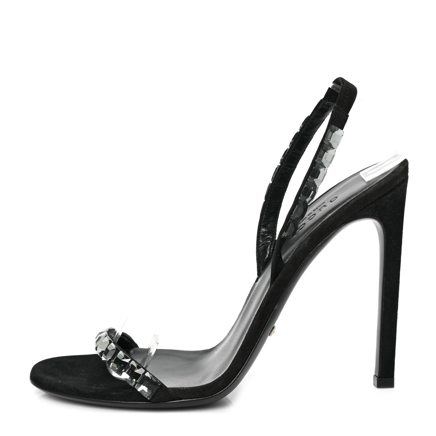 Gucci Kid Scamosciato Crystallo Mallory Slingback Sandal 37.5 Black 1 of 7