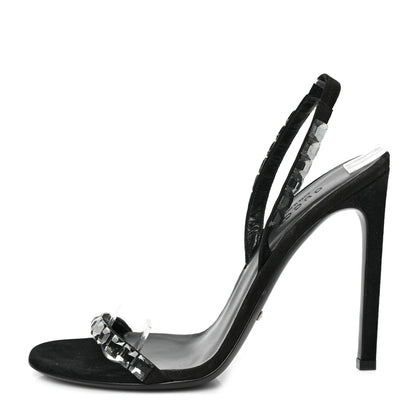 Gucci Kid Scamosciato Crystallo Mallory Slingback Sandal 37.5 Black 1 of 7