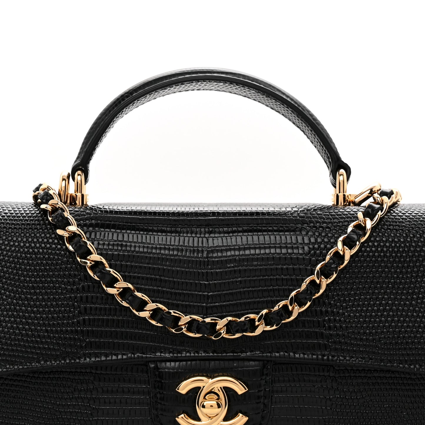 Lizard Calfskin Embossed Clutch With Chain Black