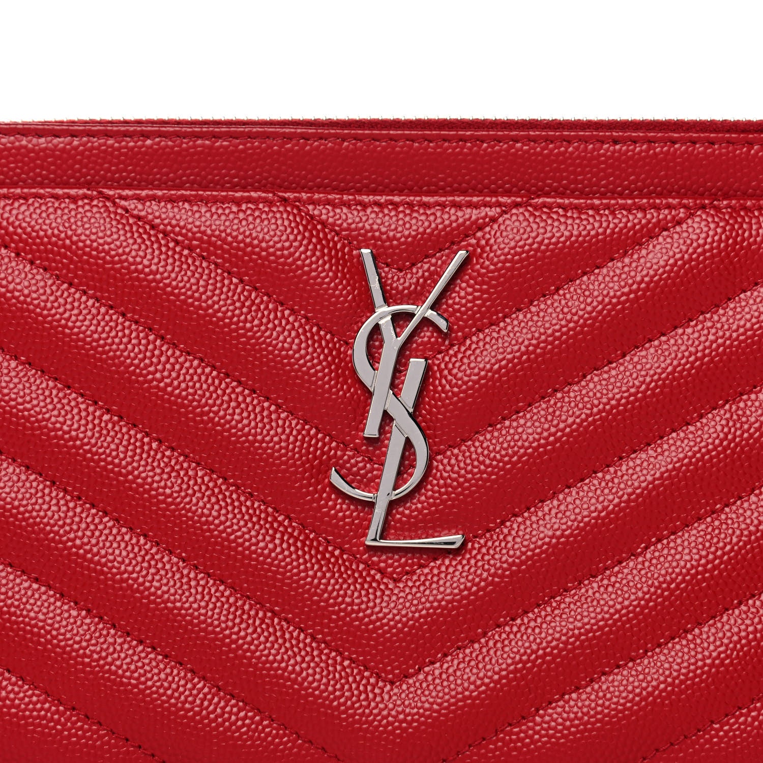 Saint Laurent Grain De Poudre Chevron Monogram Bill Pouch Rouge Eros 8 of 11