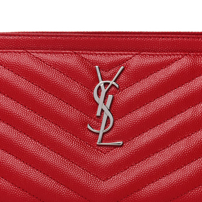 Saint Laurent Grain De Poudre Chevron Monogram Bill Pouch Rouge Eros 8 of 11